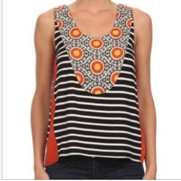 Anthropologie THML women's M Ariella stripe tank with heavy embroidery EUC - Picture 1 of 9